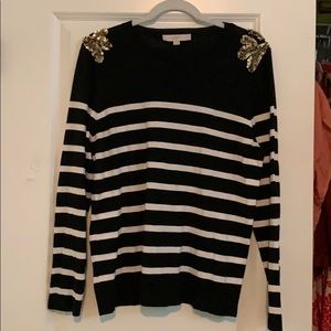 LOFT Striped Sweater with Gold Shoulder Decals